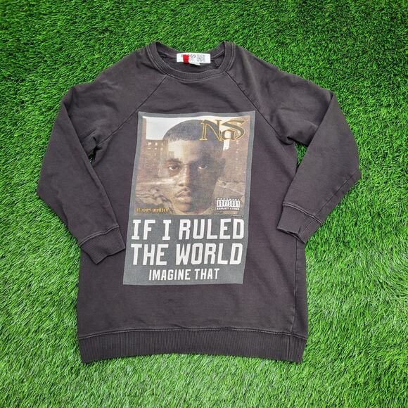 Nas Hip-Hop Sweatshirt Womens XS 18x25 Faded Black Baggy Illmatic - Picture 1 of 14